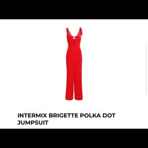 Red polka dot silk jumpsuit